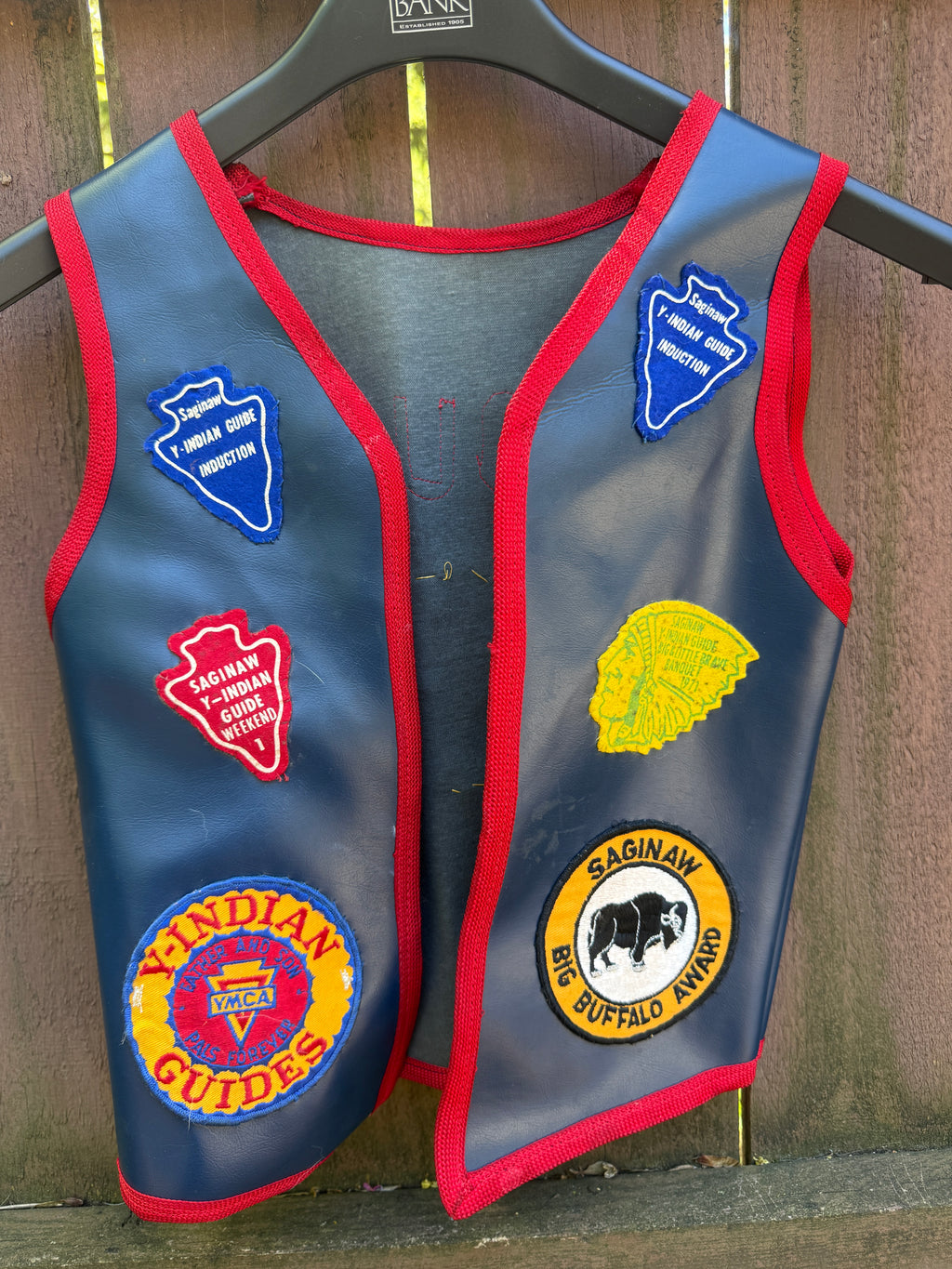 1970s Y-Indian Guide Blue Leather Vest