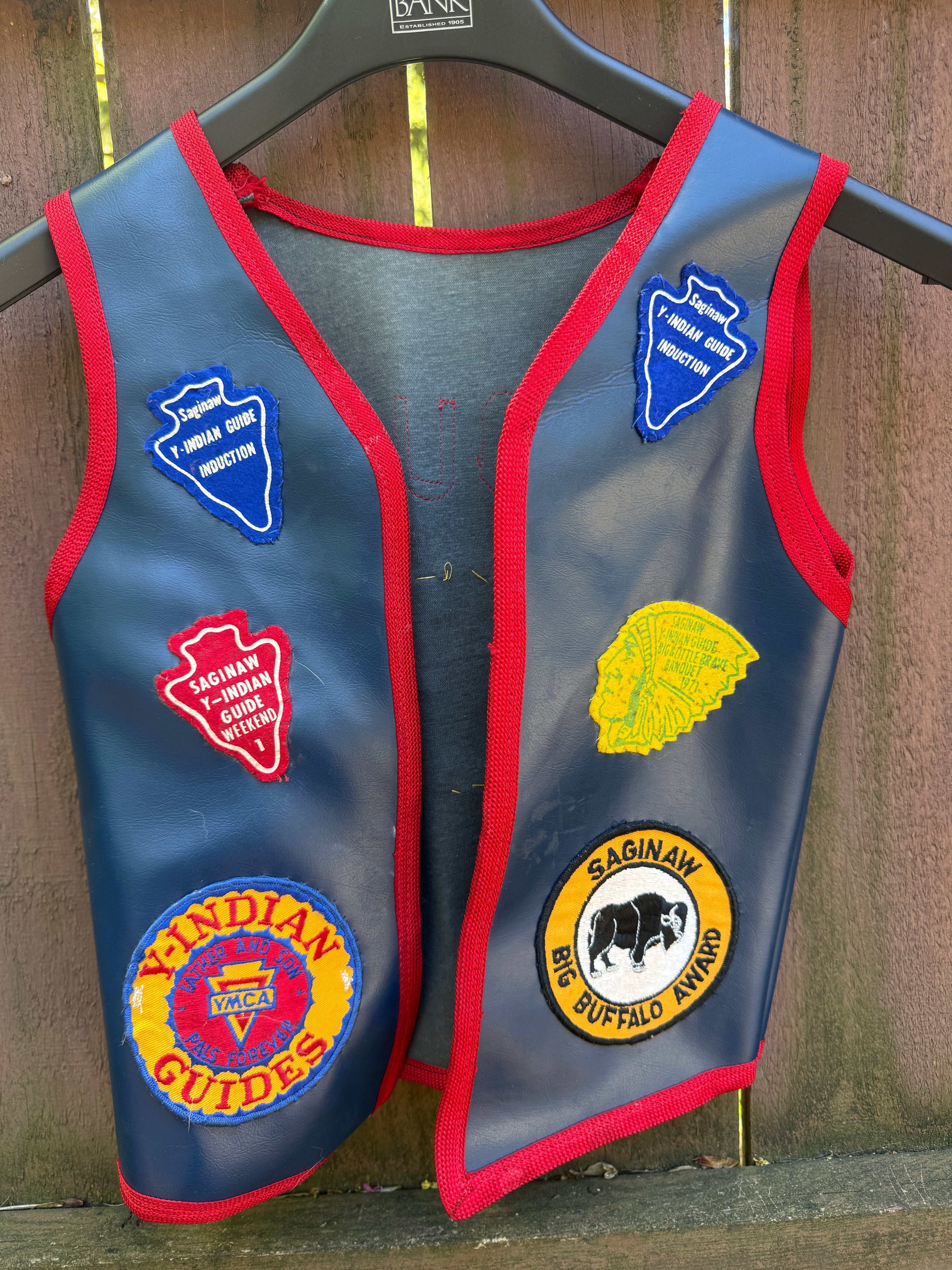 1970s Y-Indian Guide Blue Leather Vest
