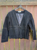 S.M.H. Boho Women's 60s-70s style black suede jacket with black crochet detail