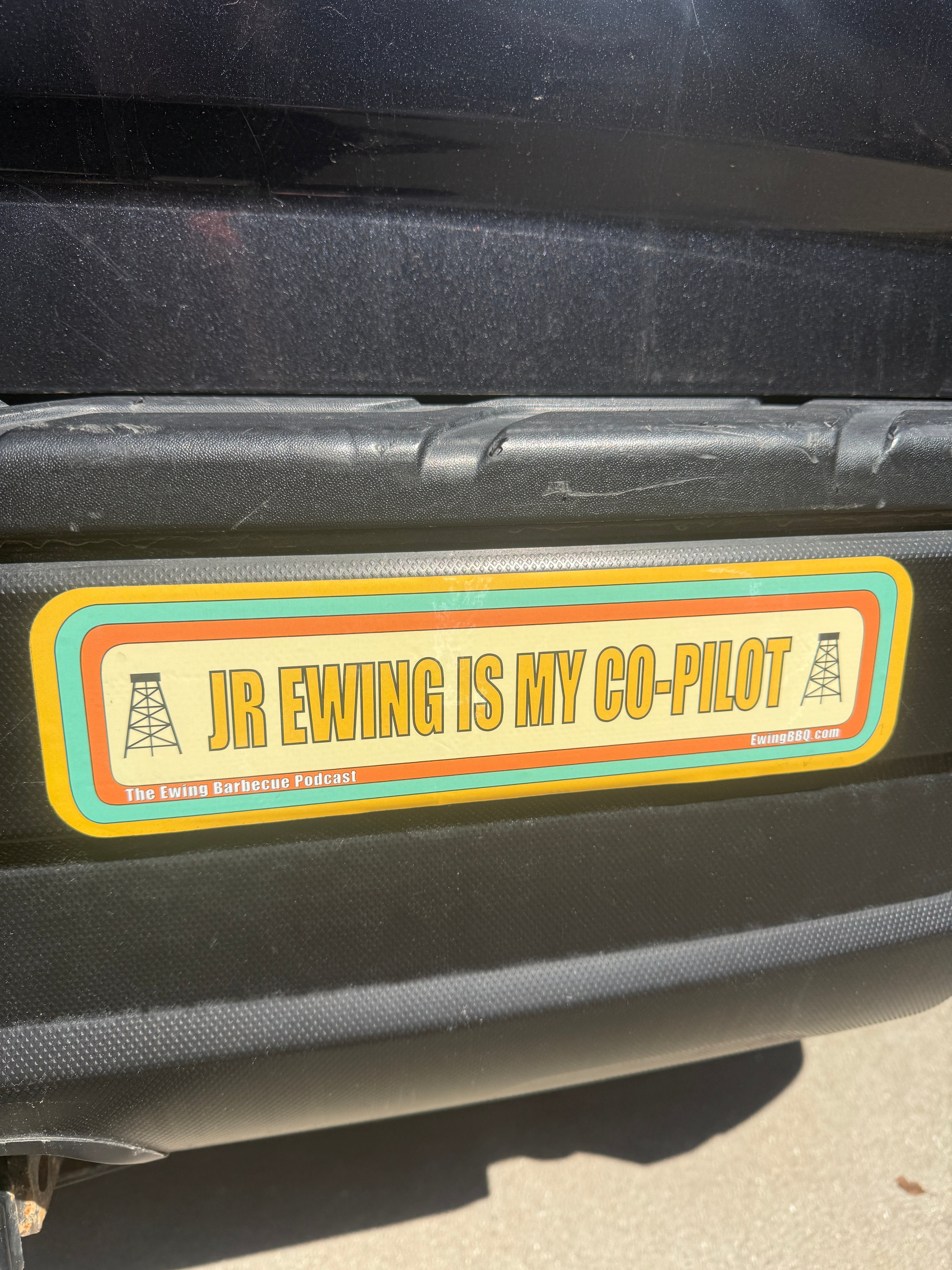"JR EWING IS MY CO-PILOT" bumper sticker