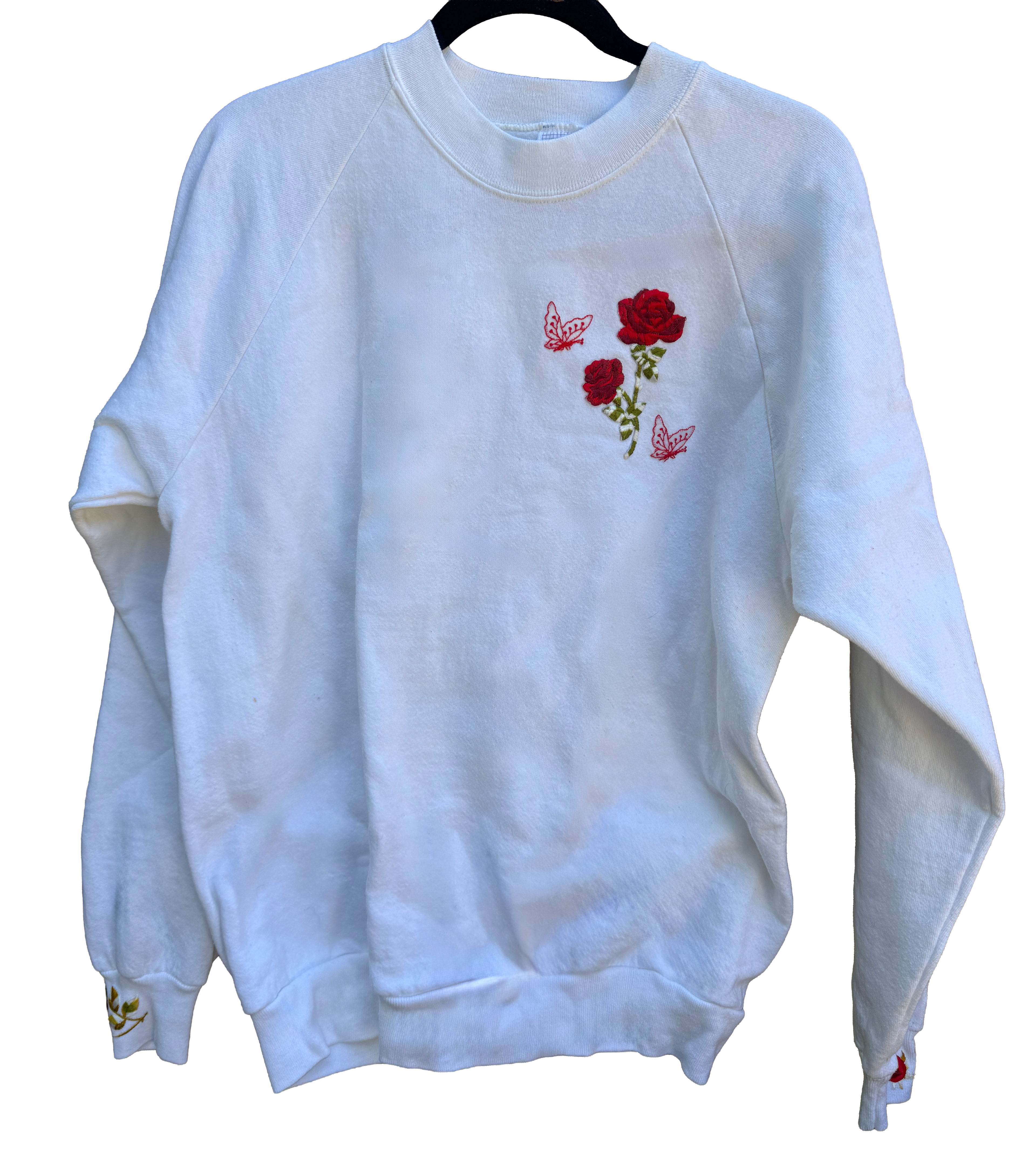 Vintage 1991/92 White Crew Neck sweatshirt with rose and butterfly appliques