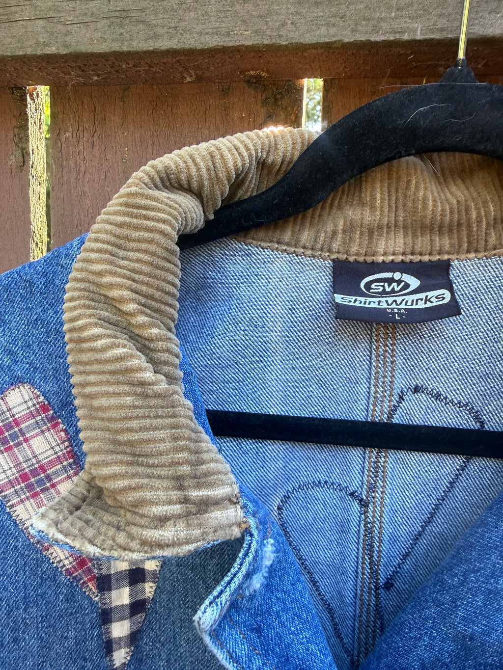 Vintage 90s Denim Barn Coat with Birdhouse Appliques