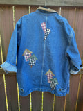 Vintage 90s Denim Barn Coat with Birdhouse Appliques