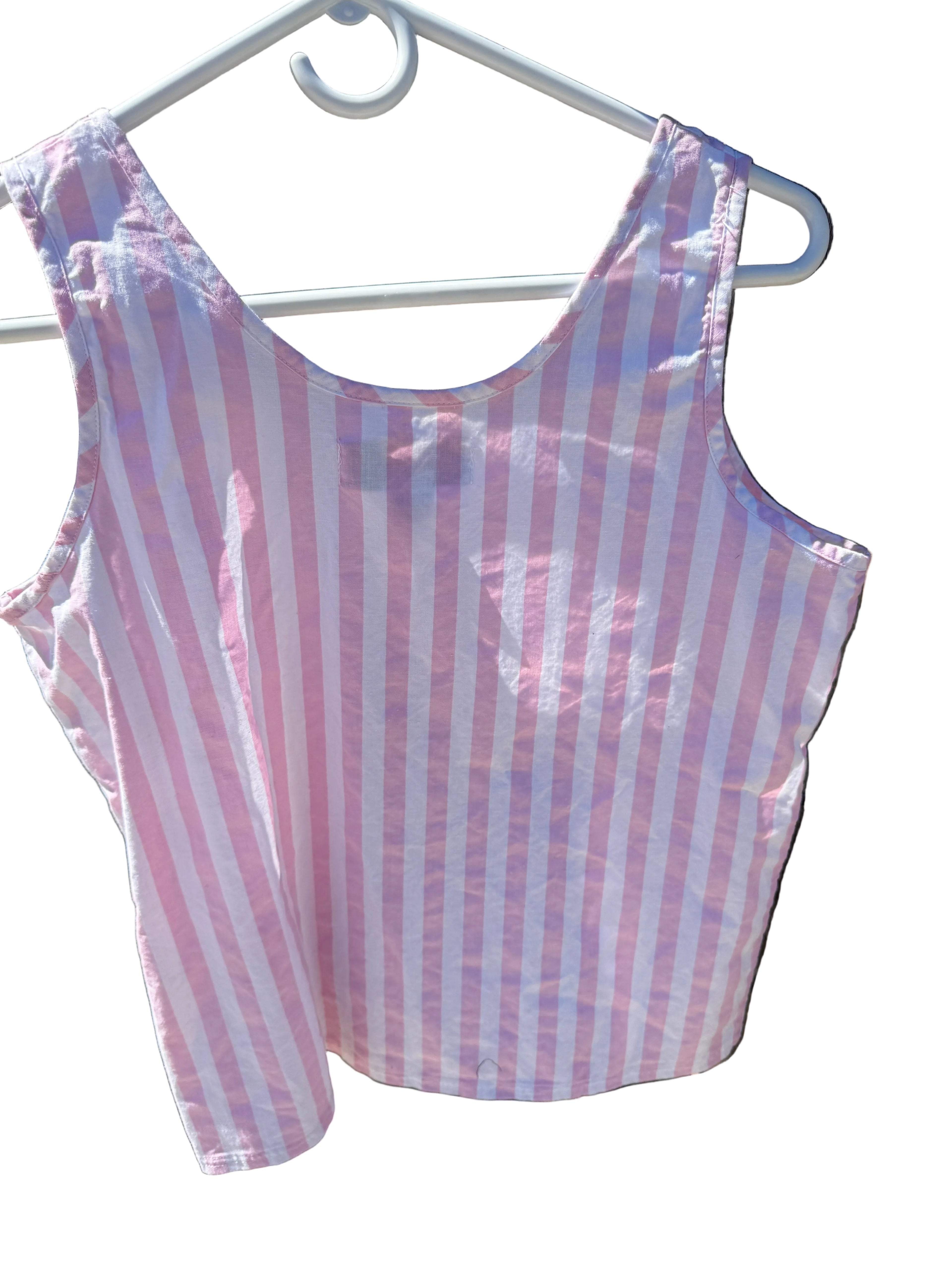 Gitano Dream Pink and White striped cropped tank 80s