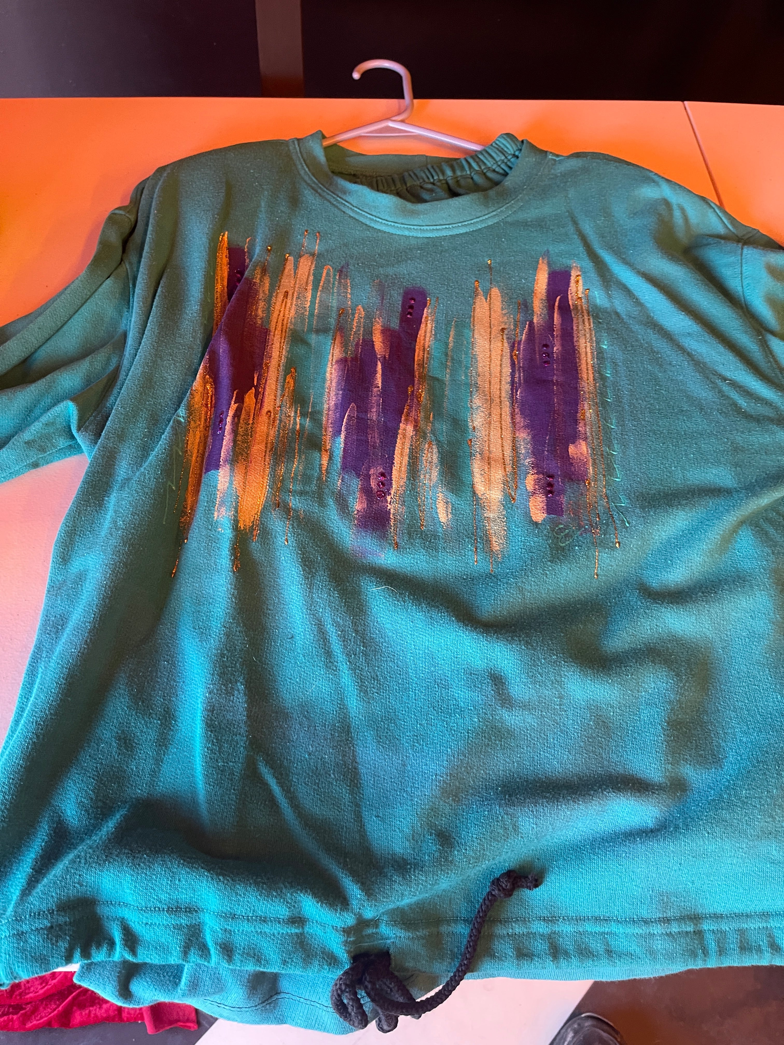 Vintage 80's/90's Never Worn Teal Set with Gold/Purple Art Design Sweatshirt with Matching