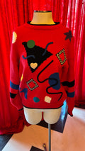 Red Geometric Squiggle Crewneck 80's Vintage