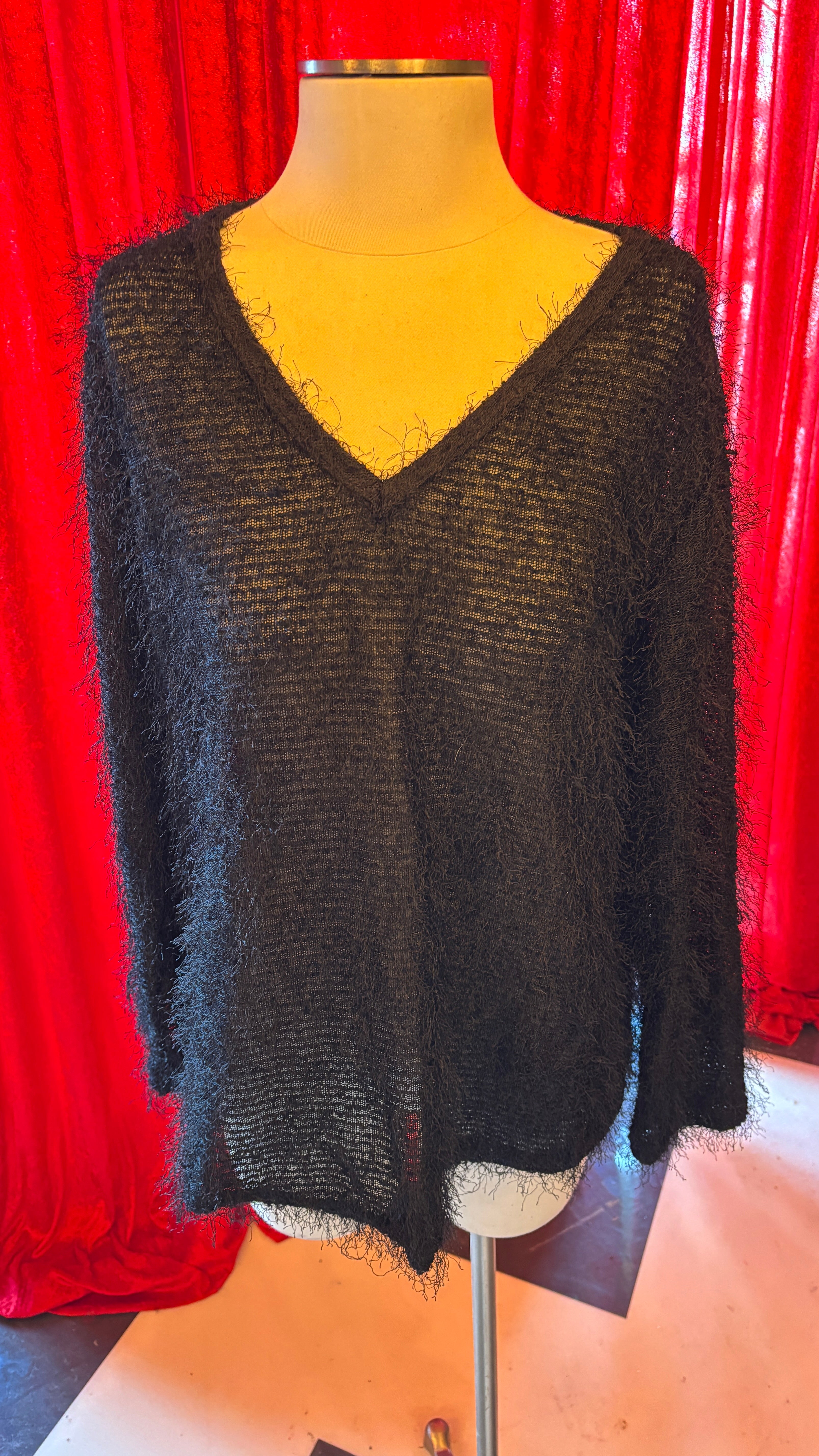 Black Eyelash V-Neck