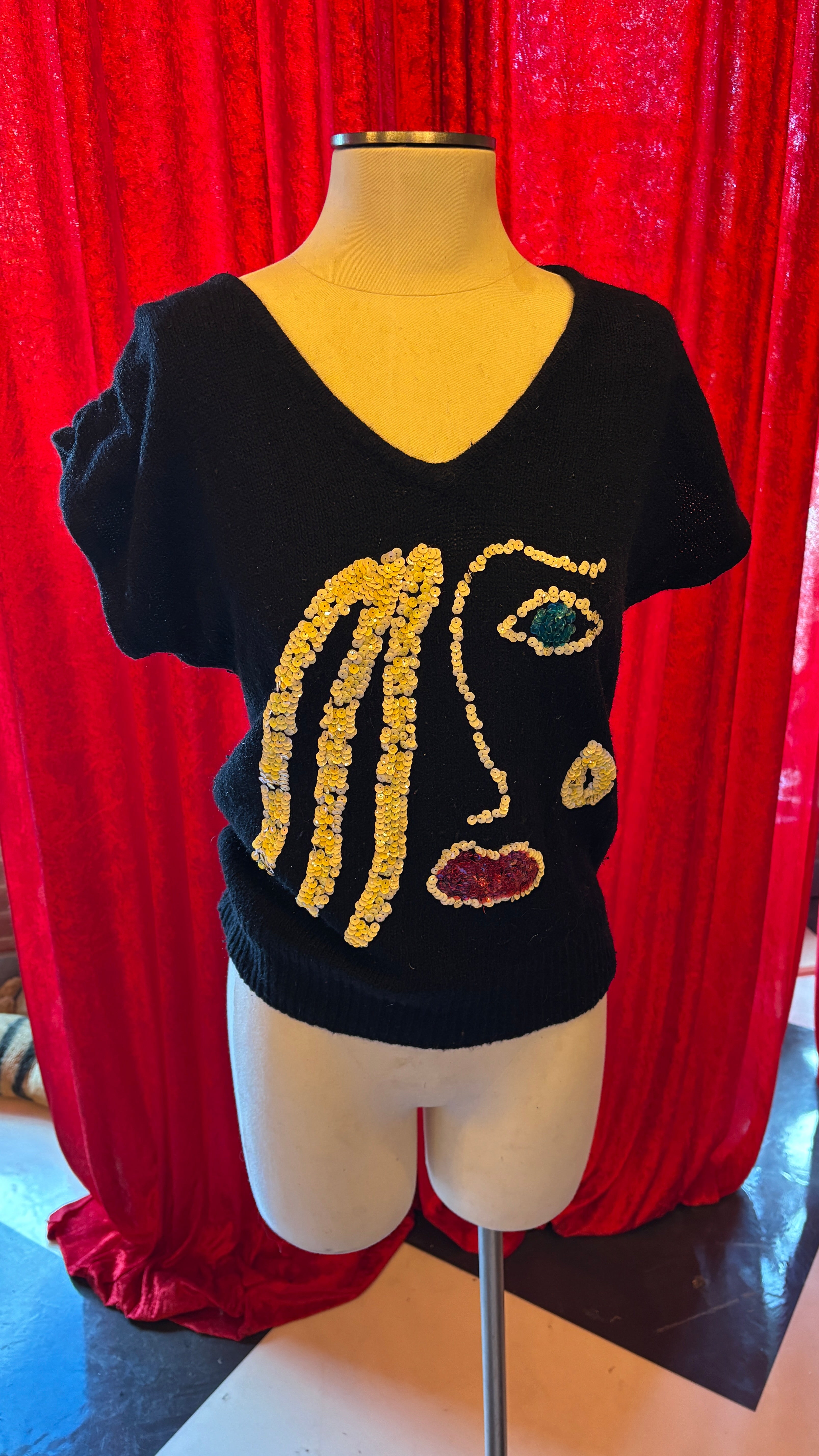 Short Sleeve Sequin Face 80's Vintage