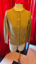 Camel Ribbed Pocket Crewneck Cardigan 60's Vintage