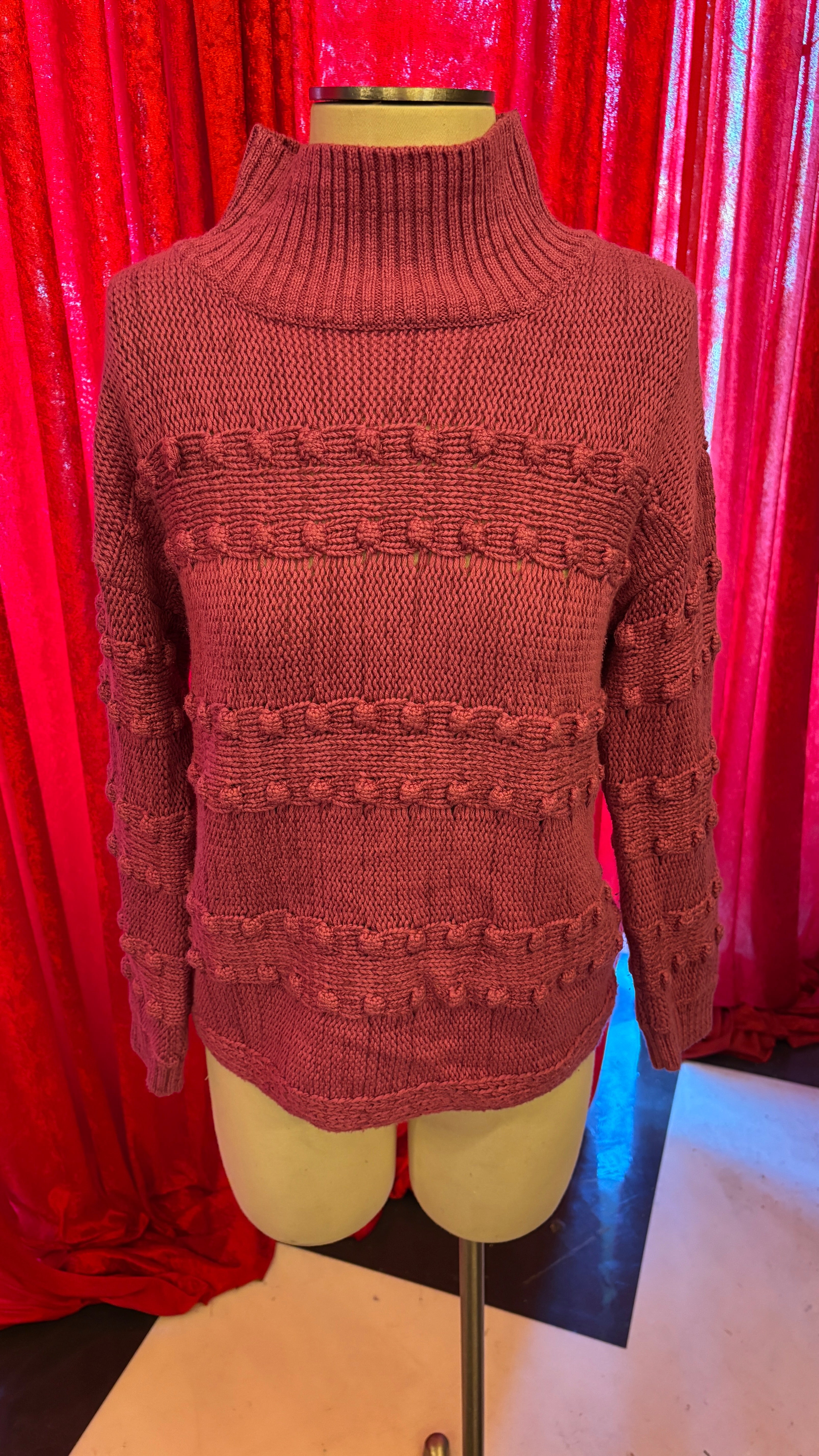 Pink Nubby Detail Mock Neck
