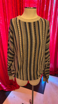 Beige/Grey/Blue Stripe Pattern Crewneck Dad Sweater 90's Vintage