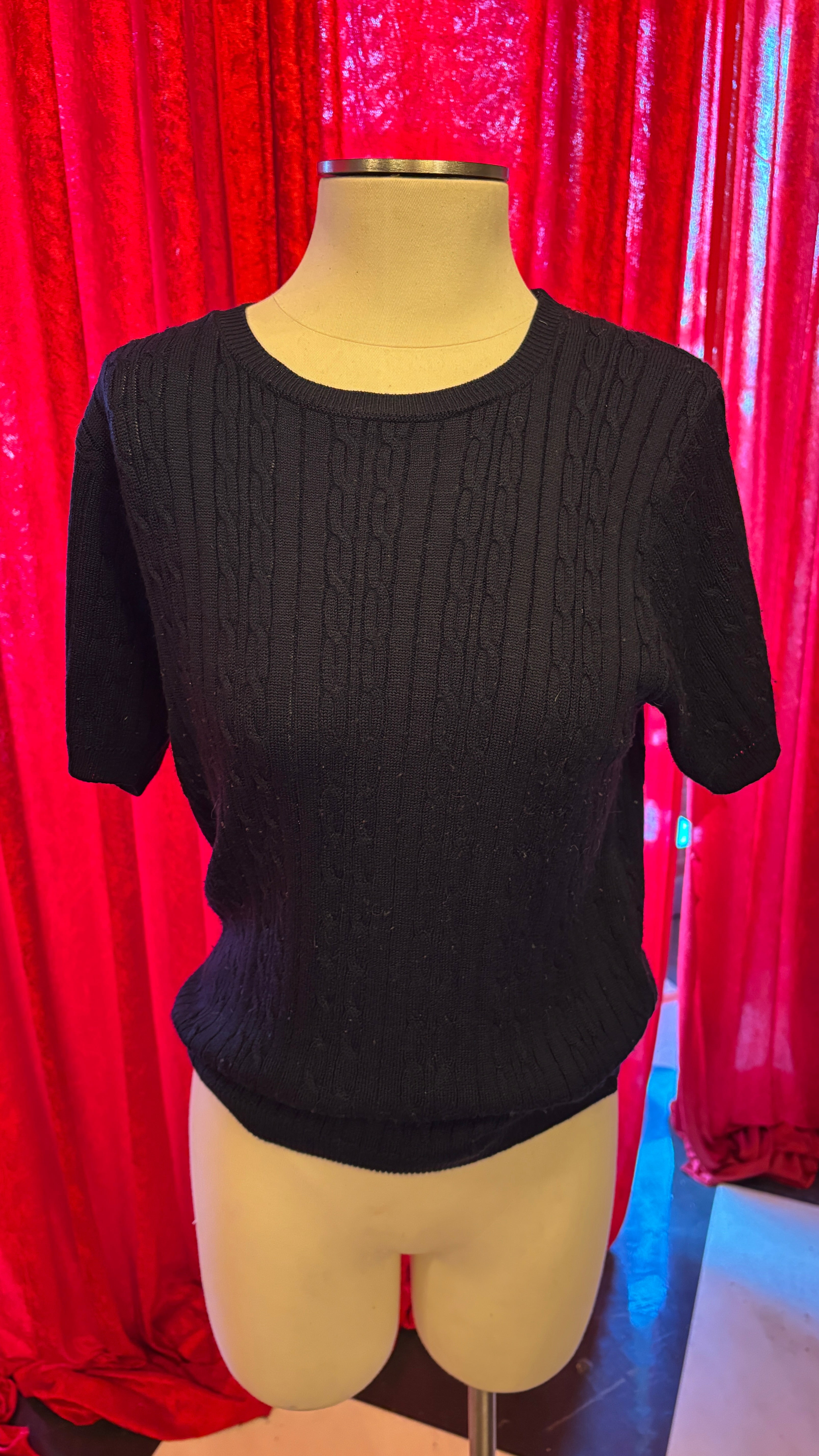 Black Short Sleeved Cable Crewneck Vintage