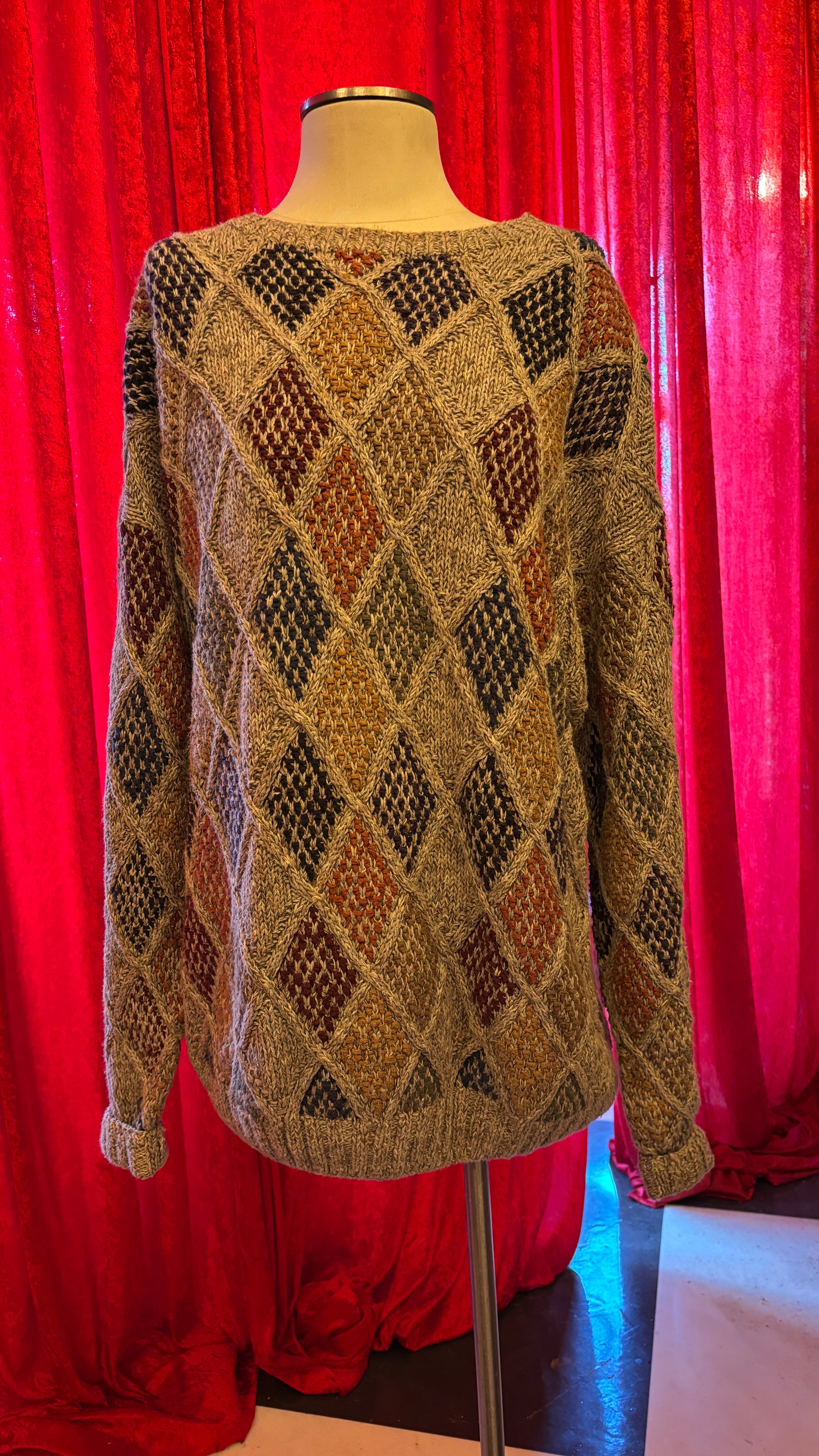 Vintage 90's Beige Multi-Colored Harlequin Crewneck