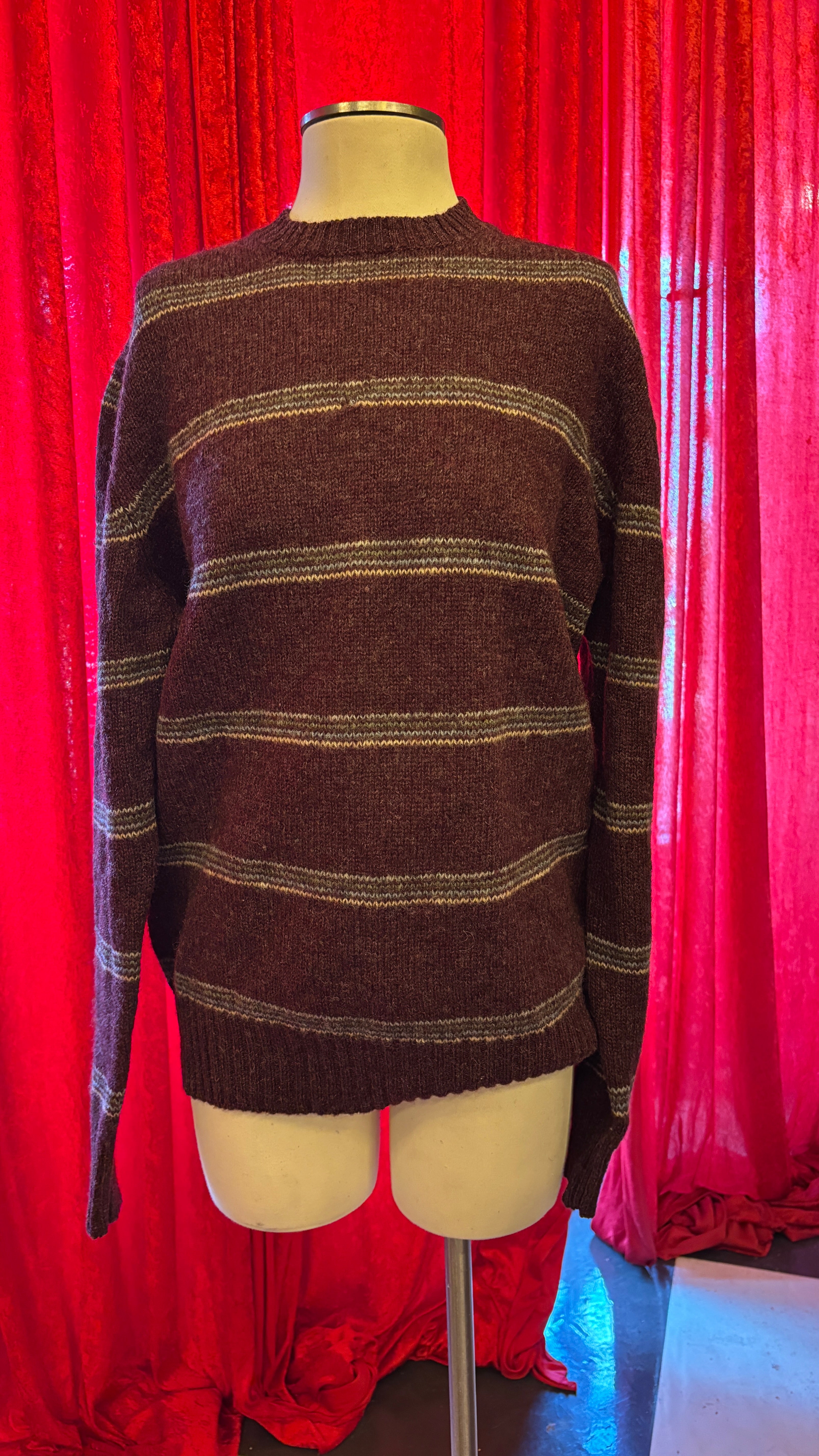 Vintage 50/60's Purple with Blue/White Striped Crewneck (Scottish Shetland Wool)