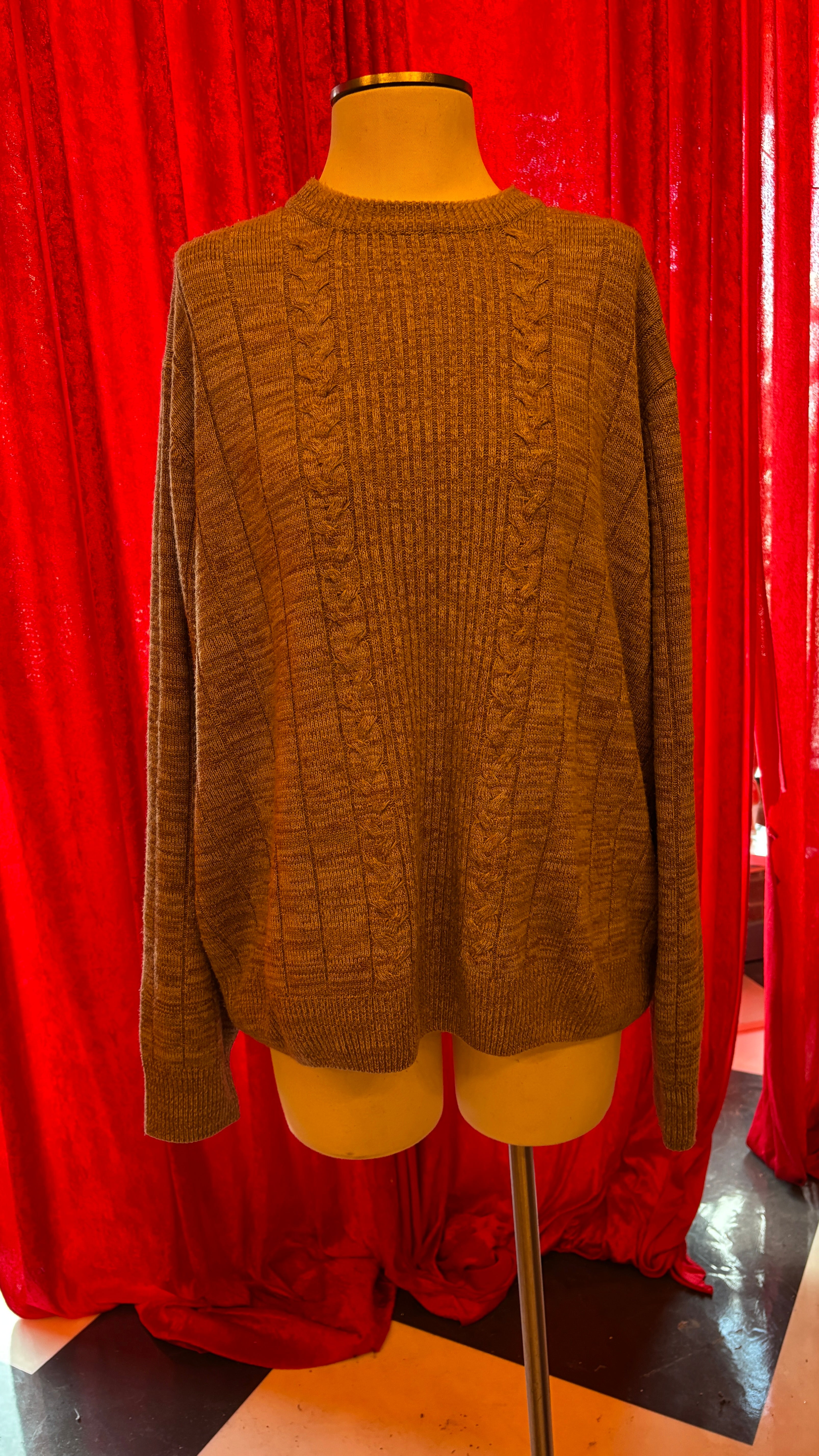 Beige Cable/Rib Crewneck