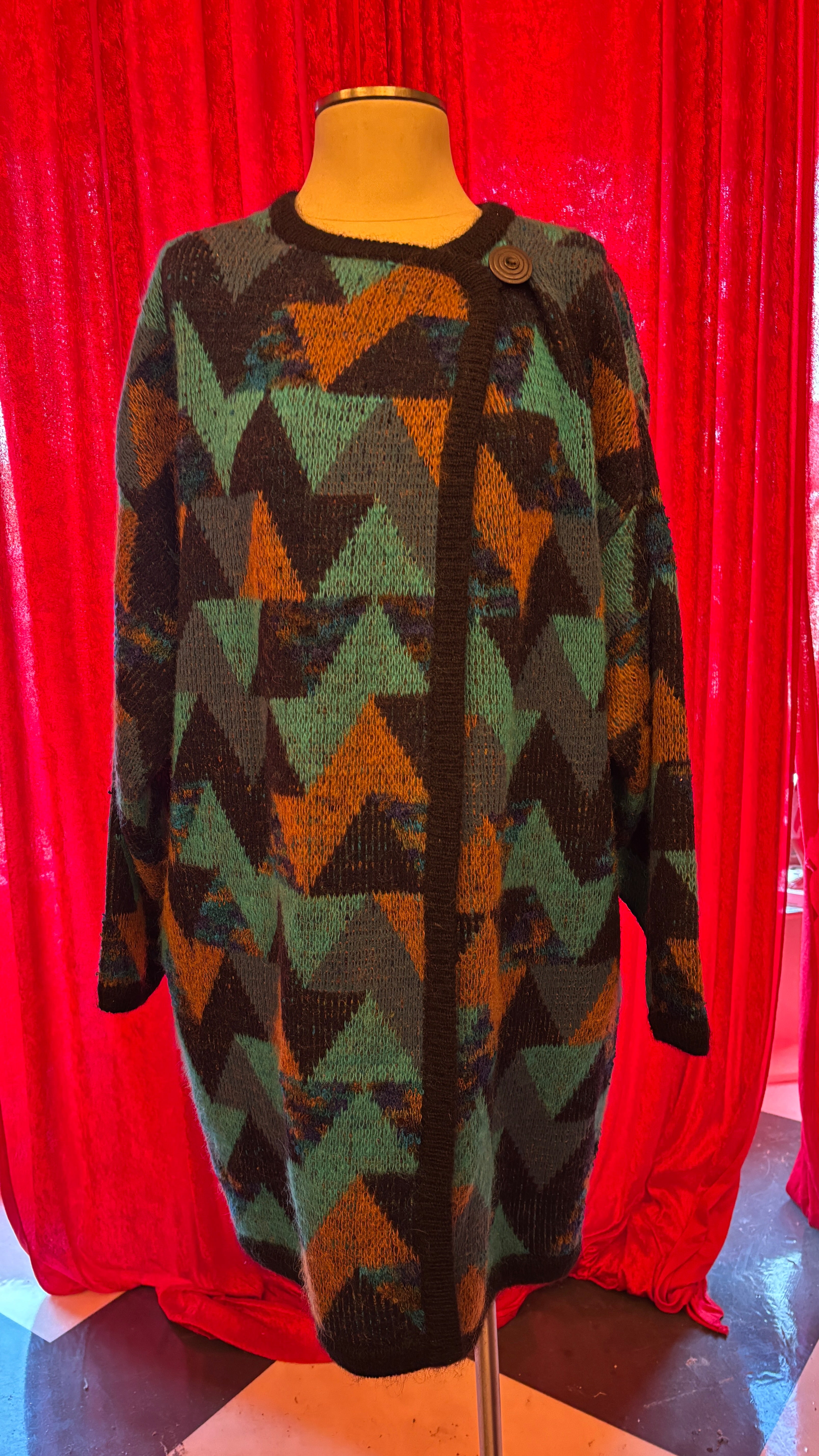 Tony Lambert Multi Color Geometric One Button Cardigan