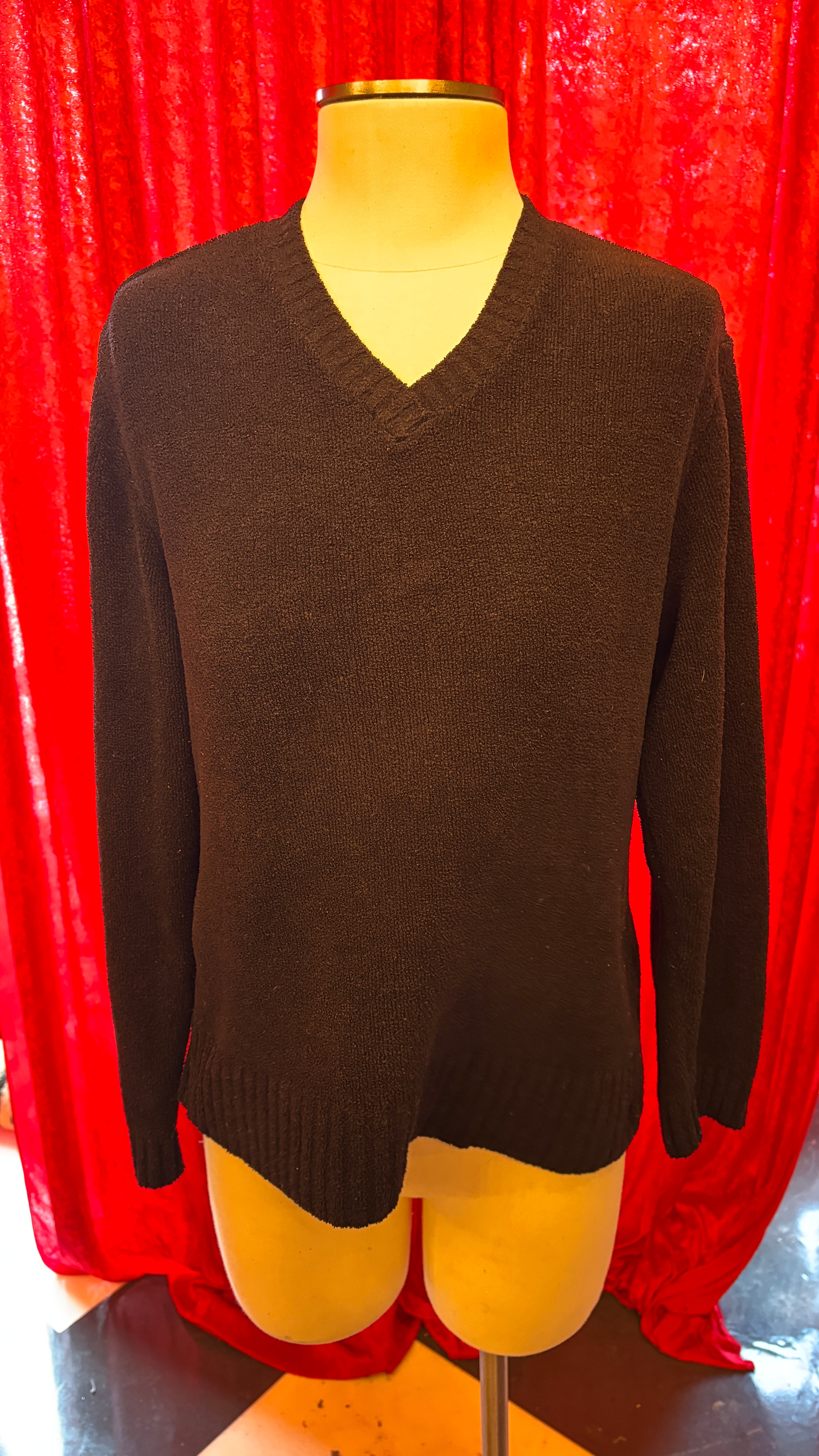 Black Chenille V-Neck