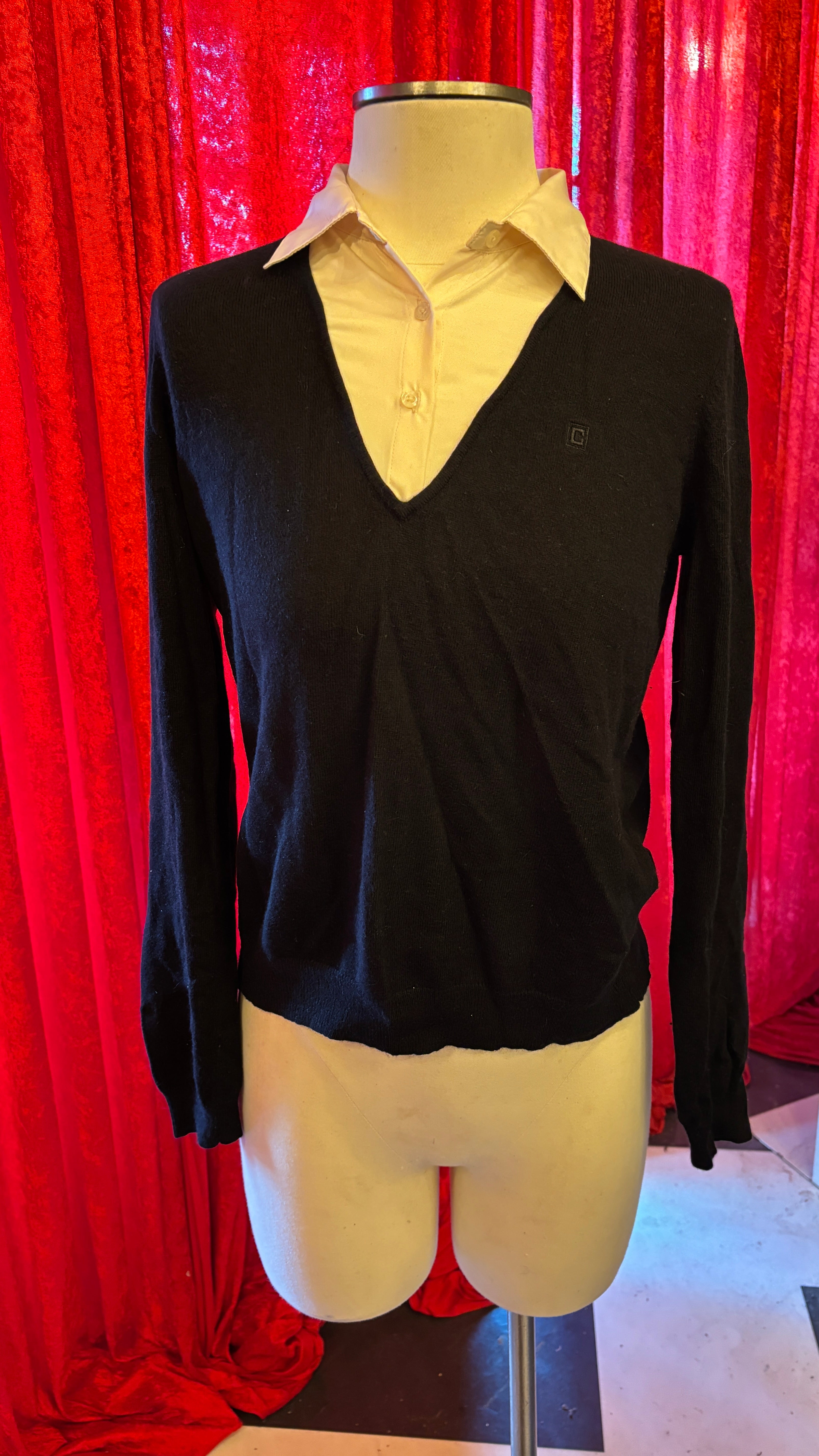 Black V-Neck with Blouse