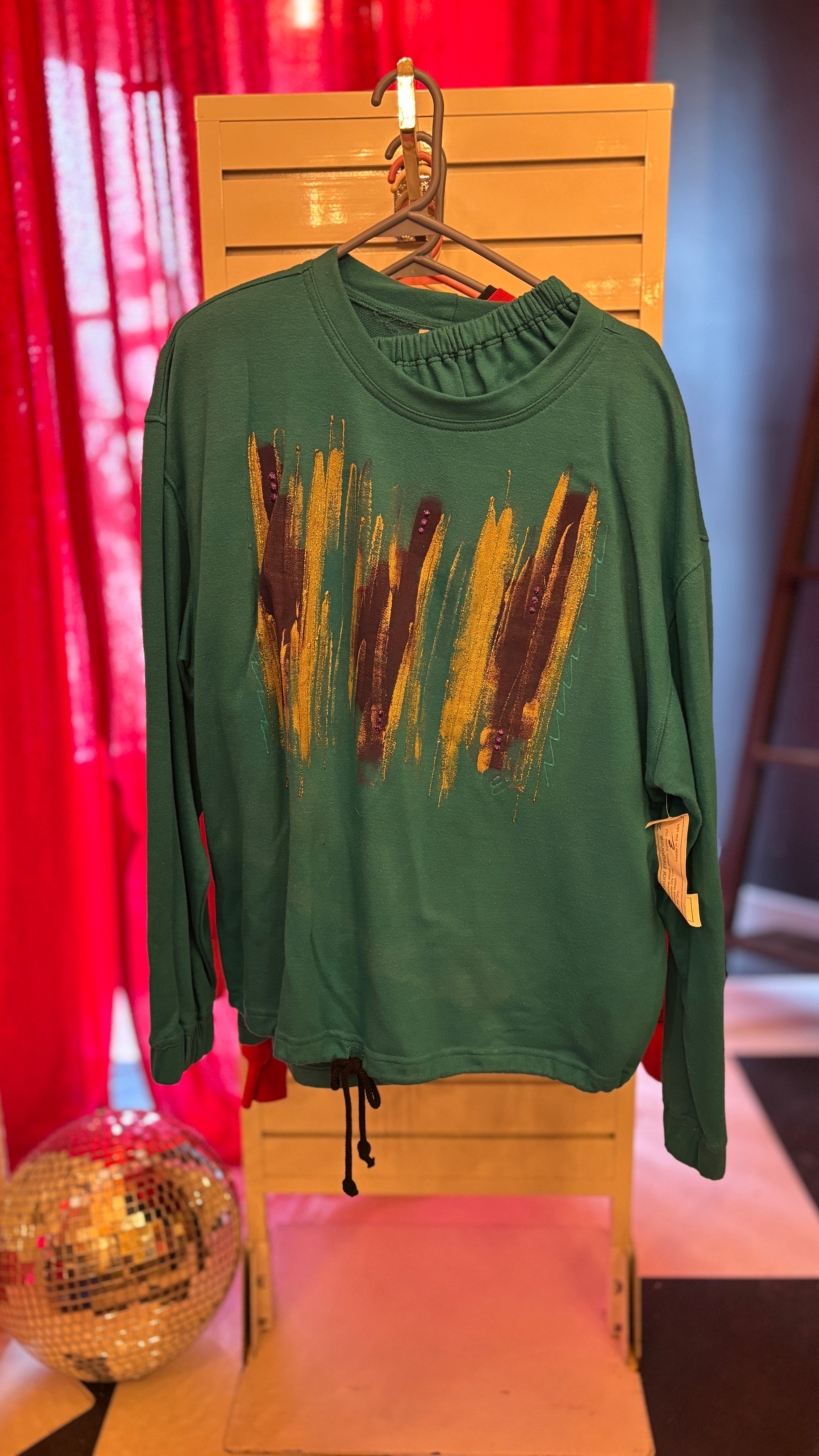 Vintage 80's/90's Never Worn Teal Set with Gold/Purple Art Design Sweatshirt with Matching